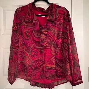 Coldwater Creek Paisley Ruffle blouse Size PL 14-16